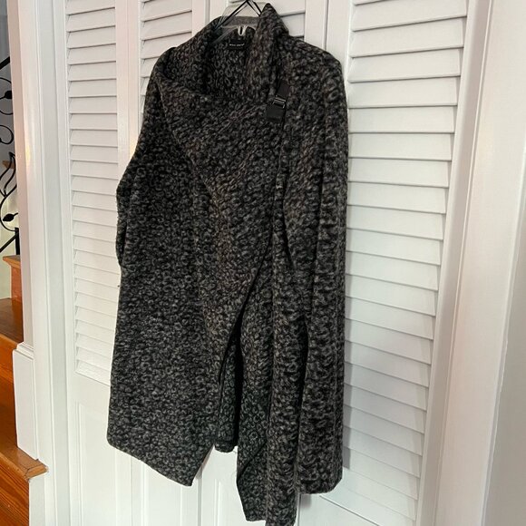 Willi Smith Wool Black Asymmetrical Drape Cardigan Knit Cowl Neck Blazer (Large) - Picture 5 of 7